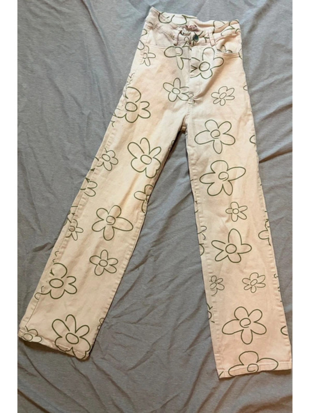 Bailey Rose Kids XS Wide Leg Floral Pants Cream Green Retro Y2K 70s